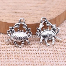12/30PCS Antique Silver Tone 3D Crab Charm Pendant, Beach Ocean Charm XCS58