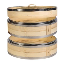 Hcooker 2-Tier Kitchen Bamboo Steamer with Stainless Steel Rings for Asian Co...