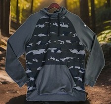 Nike Camo Hoodie Men's Large Black Gray Dri-Fit Sweatshirt Kangaroo Pocket