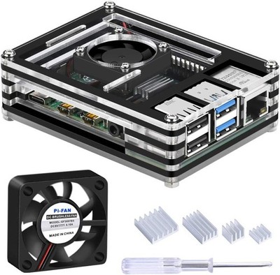 Acryl Gehäuse mit Lüfter für Raspberry Pi 4 Model B Schwarz