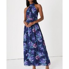 LULUS Splendid Perfection Floral Jacquard Maxi Dress Blue Purple Small S