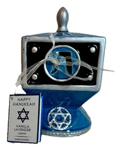 Hanukkah Star of David Dreidel Handpainted Blue Silver Ceramic Scented Cube NEW