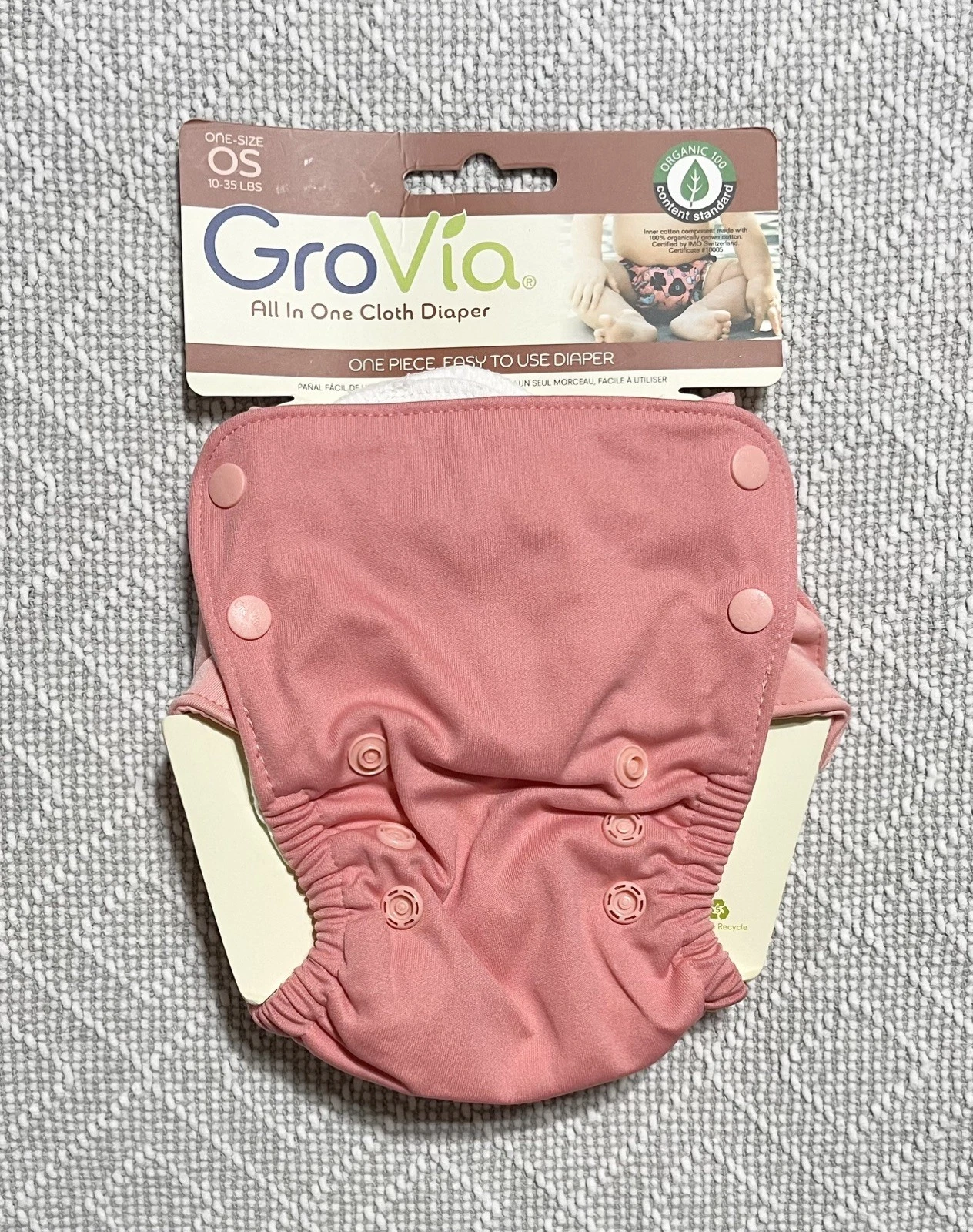 GroVia All In One Cloth Diaper Organic Cotton One Size Color Rose - Retired