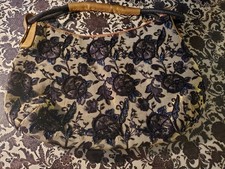 Vintage Tapestry Jacquard Shoulder Bag Beaded Floral 3D Embroidery Black Gold