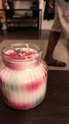 Pink & White Swirl Jar/Container Wax Candle in Glass Jar Decorative Topping 1pk