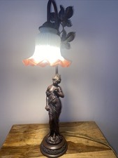 Art Nouveau Style Table Lamp, Metal Stand And Resin Figure after Auguste Moreau