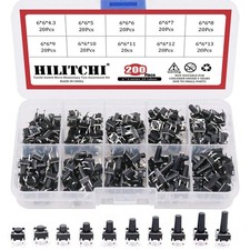 200-Pcs 6 x 6mm Tactile Push Button Switch Micro Momentary Tact Assortment Ki...