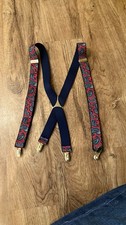 Paisley Patterned Suspenders red blue With Clips