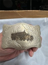 Vintage Nickel Silver Big Rig Truck Belt Buckle