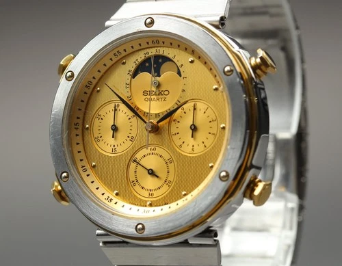 Vintage 1985 [Near MINT] Seiko Chronograph 7A48-7010 Moon Phase Qz Men's Watch