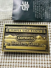 Vtg BTS Conoco Purple Sage Ranch Bandera Texas Brass Belt Buckle 1991 USA
