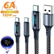 120w Super Fast USB Type-C Charging Cable Braid Phone Charger Lead with Display