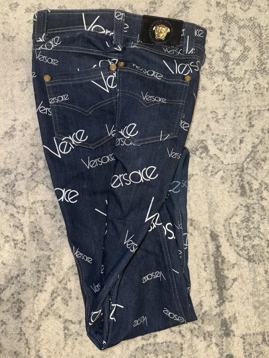 VERSACE JEANS デニムパンツ④ Versace Men's Blue Dark Wash Logo Print Denim Skinny Jeans Slim