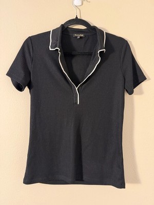 Massimo Dutti Black Short Sleeve Polo Shirt With Contrast Detail Size S
