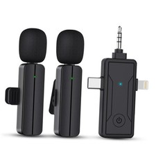 3 in 1 Wireless Mini Microphone for iPhone Android Phone Camera - Black