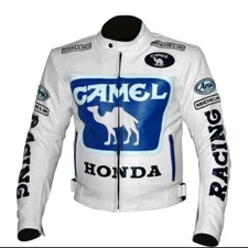 New Honda Camel Cowhide Leather Motorcycle Race Leather Jacket Men Biker
