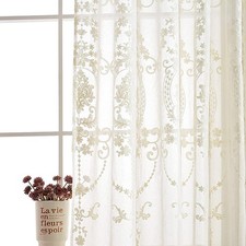 2 Panels White European Style Sheer Curtain Embroidered Window Curtains Europ...