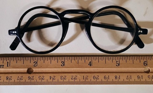 Antike runde schwarze Bakelit Kunststoff Brille Vintage - Bild 4 von 5