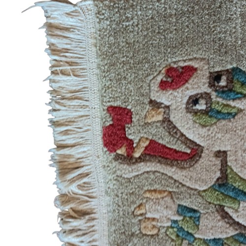VTG Tibetan Foo Dog Dragon Lion Rug Hand Knotted Wool 23x18 Tan Red Green *READ* - Picture 5 of 16