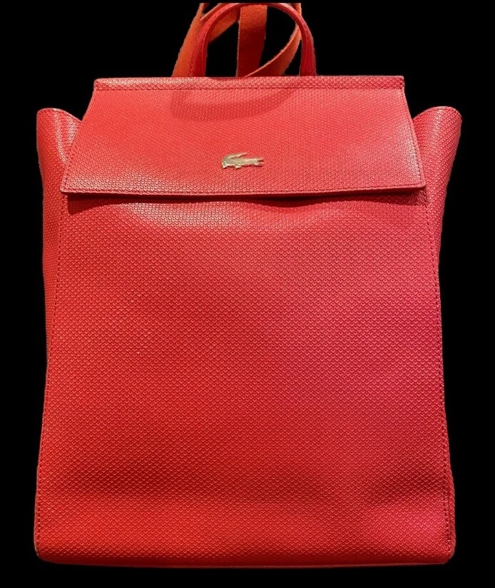 Lacoste Red Chantaco Pique Leather Backpack Purse - Image 2 of 4