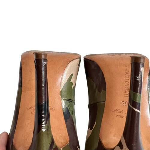 Luciano Padovan camo high heels 39.5 9.5 olive green brown patent leather pump - Picture 9 of 12