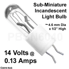 (100) Sub-Miniature 12 Volt Incandescent Bulbs (Size: approx 4.6 mm D x 1/2" H)