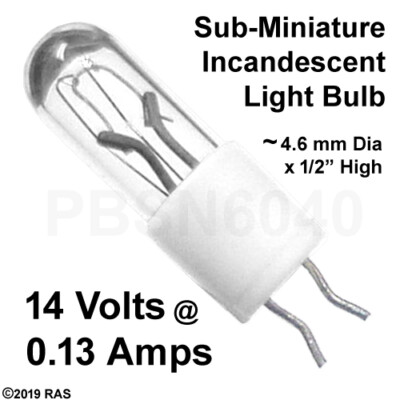 (100) Sub-Miniature 12 Volt Incandescent Bulbs (Size: approx 4.6 mm D x 1/2'' H)