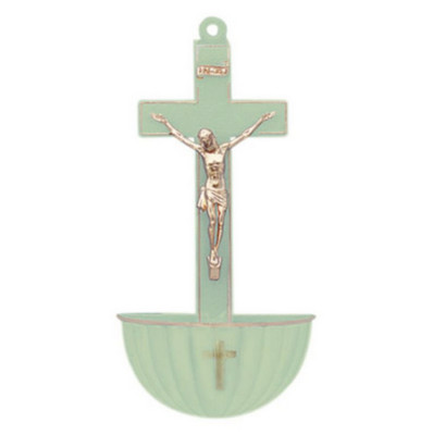 Glow in Dark Gold Corpus Christi, 5 1/2'' x 2'' Holy Water Font, Durable Plastic