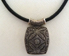 TJT Sterling Silver Pendant With Marcasite Stones On Leather Cord Necklace