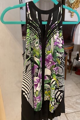 Kenneth Cole Halter Style Floral Sleeveless Top Flowy Size M High Low Keyhole