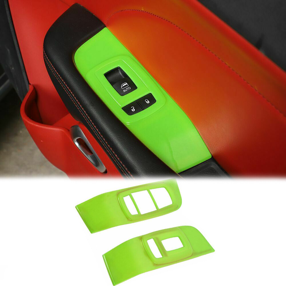 2pcs Window Lift Button Cover Trim Accessories for Dodge Challenger 2015+ Green