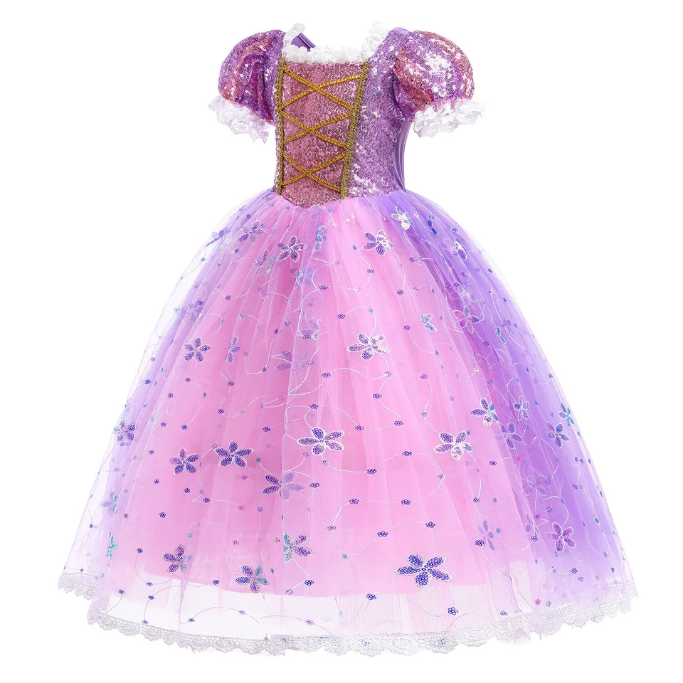 Rapunzel Fancy Dress Up Princess Costume Cosplay Outfit Girls Kid Christmas Gift - Image 4 of 4