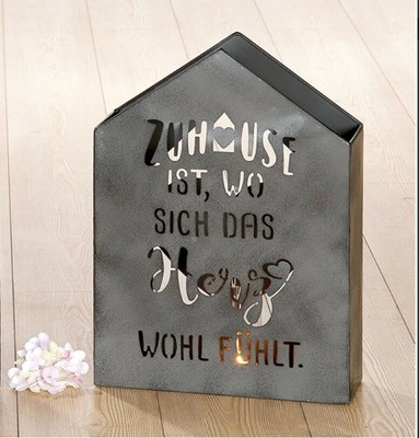 Metall Windlicht Haus Mit Spruch Dunkelgrau Gross 49x35cm Laterne Garten Deko Ebay