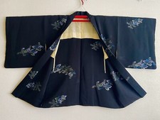 Vintage Kimono Haori Jacket Japanese Silk - Black glitter / KAMON - Goun