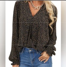 New Leopard Print Long Sleeve Lightweight Chiffon Blouse / Small