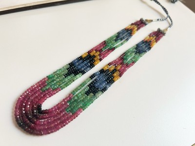 Mix Precious Stein Perlen Rondellen Halsband 5 Strand Designer Halskette