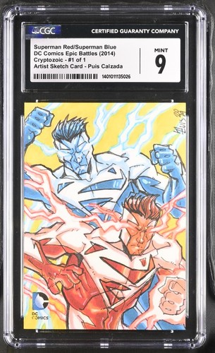 Cryptozoic Artist Sketch Card 1/1 - Superman Red & Blue - Puis Calzada - CGC 9