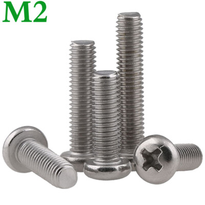 M2 304 Stainless Steel Phillips Drive Pan Head Machine Screws Bolts DIN 7985A