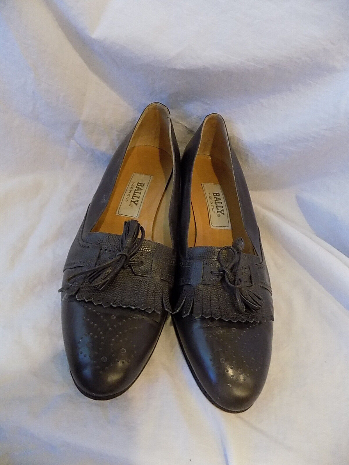 BALLY Gray Leather Loafer Style Heels Womens Size 10M Vero Cuoio Italy (250)