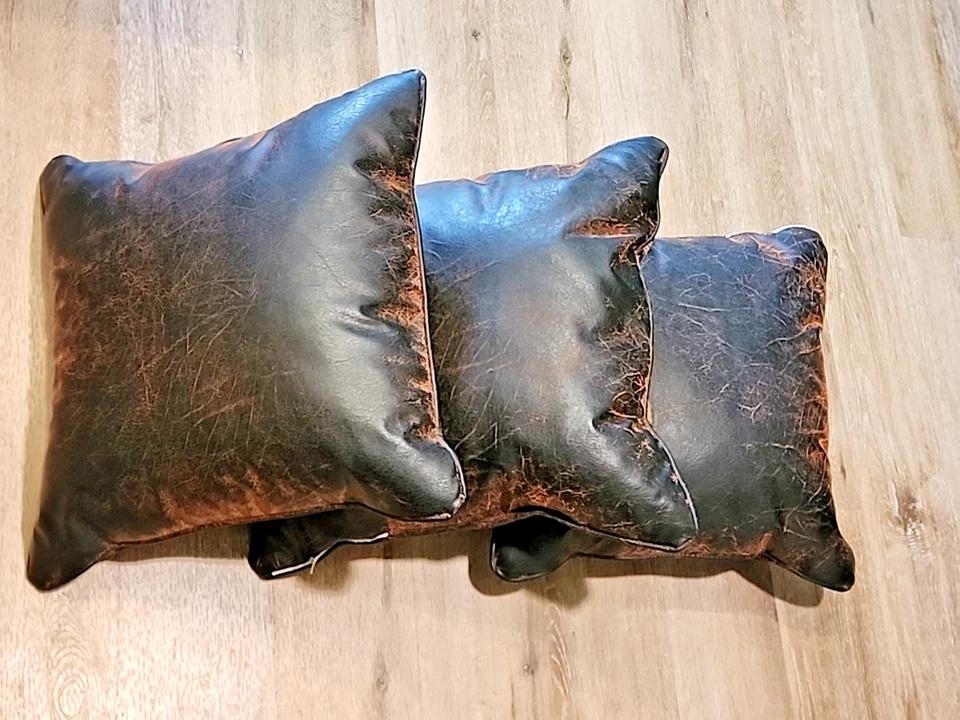 3 Croscill Plateau Pillows Reversable Southwestern Chenille Stripes Faux Leather - Image 4 of 4