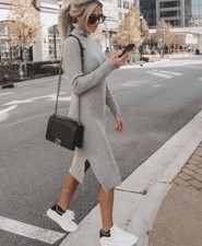 NWT NEW Lulu’s Sheerah Grey Midi Turtleneck Sweater Dress XS