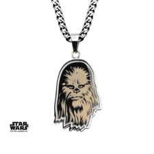 STAR WARS ETCHED CHEWBACCA LOGO Stainless Steel Pendant Necklace w/ 22" Chain