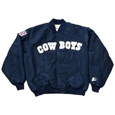 Vtg STARTER PRO LINE NFL Dallas Cowboys Spellout Satin Bomber Jacket Men s Sz XL