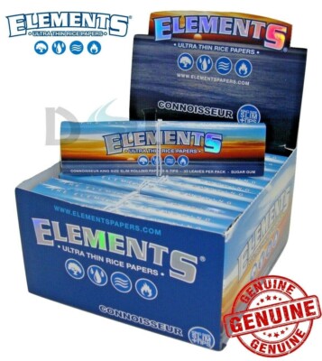 FULL BOX (24) ELEMENTS KING SIZE KENNER Rolling Ultra Thin Papers with Tips