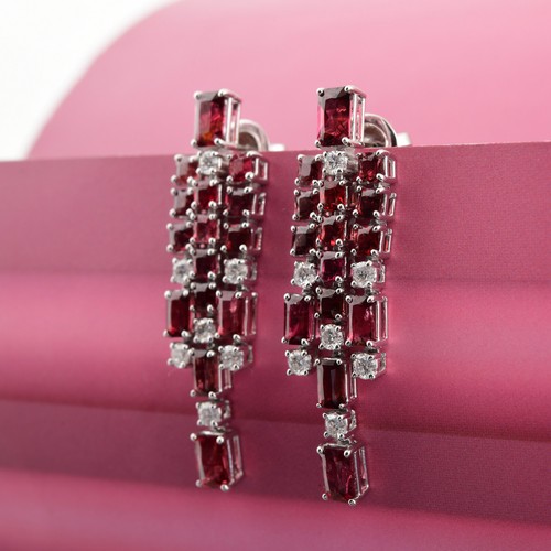 Natural H/SI Diamond Pink Spinel Gemstone Dangle Earrings 14k White Gold 9.47Tcw - Picture 5 of 12