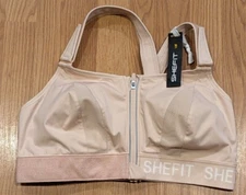 SHEFIT 110002 High Impact Adjust Ultimate Sports Bra Beige Front Zipper - 3luxe