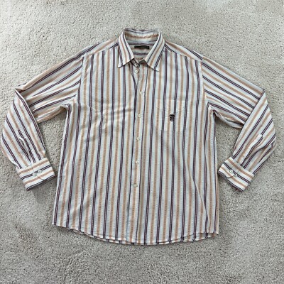 Armata Di Mare Mens XXL Long Sleeve Shirt Striped White Brown Orange Textured
