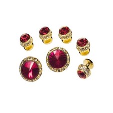 Big  Tall Red Faceted Crystal Studs and Cufflinks in Gold Tone Finish