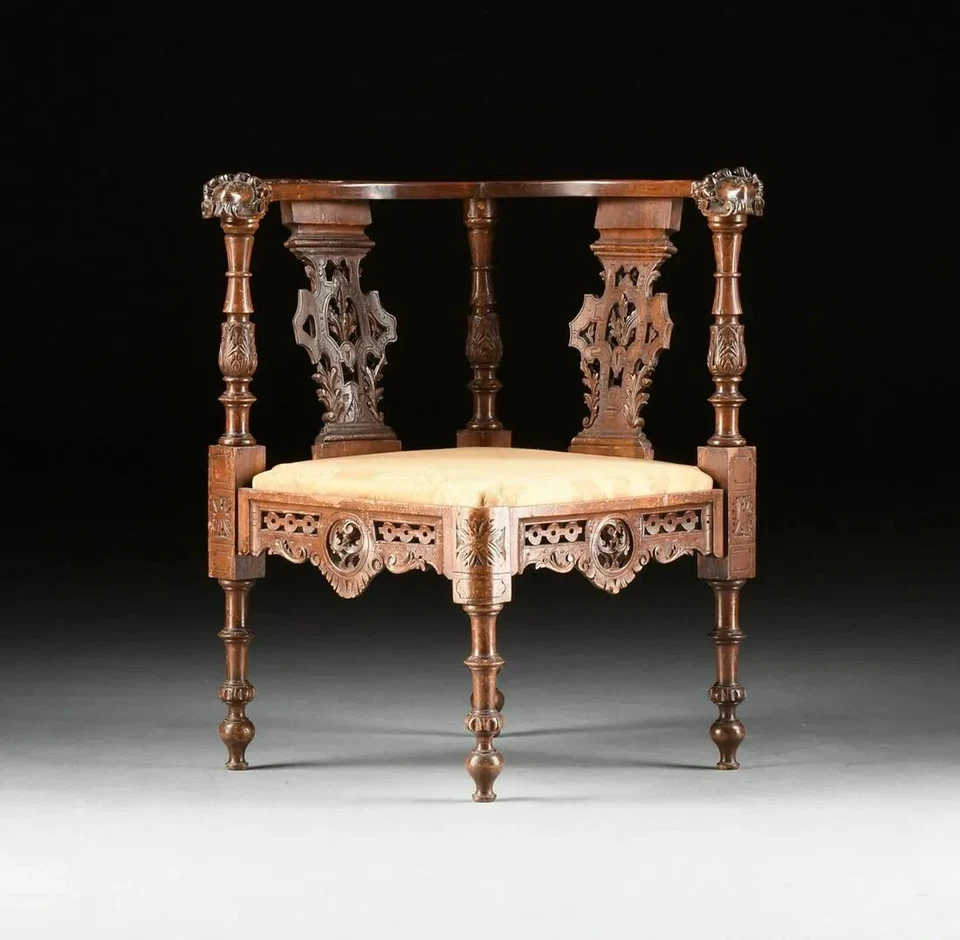 Sillones antiguos, esquina, par, renacimiento inglés nogal, ¡1860-1900!! Foto 3 de 4