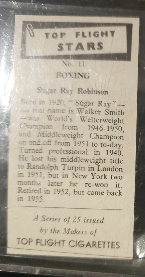 SUGAR RAY ROBINSON 1959 TOP FLIGH STAR ROOKIE RC #11 will grade 8 or 9 maybe 10 - Image 2 of 4